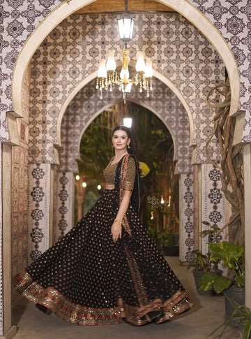 Elegant Black Poly Silk Lehenga - Heavy Zari & Sequin Work for Festive Occasions