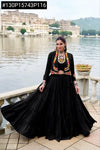 Premium Black Rayon Lehenga Koti Set with 10-Meter High Flair Mirror Gamthi Work