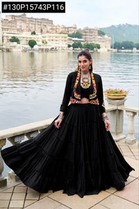 Premium Black Rayon Lehenga Koti Set with 10-Meter High Flair Mirror Gamthi Work
