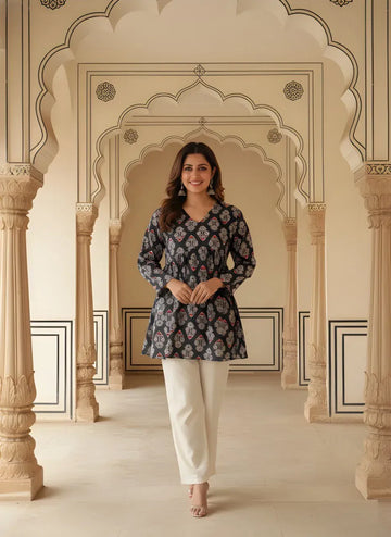 Elegant Black Rayon Tunic - Stylish Printed Top for Women