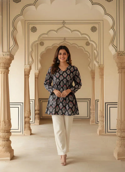 Elegant Black Rayon Tunic - Stylish Printed Top for Women