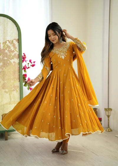 Elegant Blooming Faux Anarkali Gown Set - Rainbow Sequin Festive Wear for Women