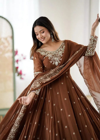 Elegant Blooming Faux Anarkali Gown Set - Rainbow Sequin Festive Wear for Women