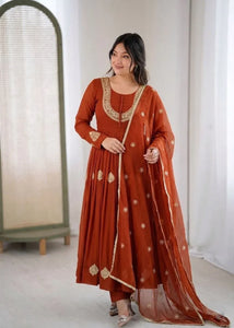 Elegant Blooming Georgette Anarkali Gown Set with Heavy Coading Embroidery - Festive Party Wear for Women