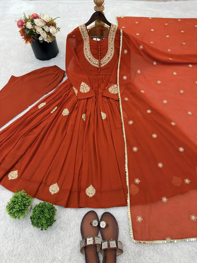 Elegant Blooming Georgette Anarkali Gown Set with Heavy Coading Embroidery - Festive Party Wear for Women