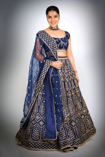 Elegant Blue Malai Satin Lehenga Choli - Heavy Embroidery Wedding Wear