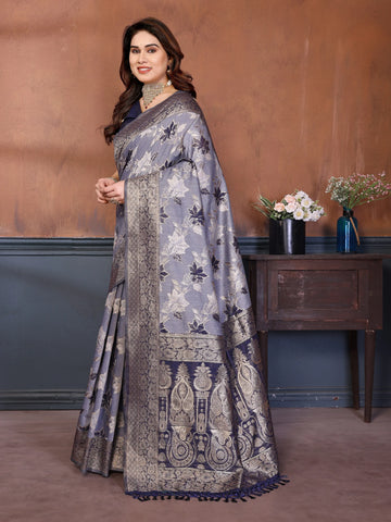 Elegant Blue Pure Cotton Spun Saree - Intricate Zari Weaving Design