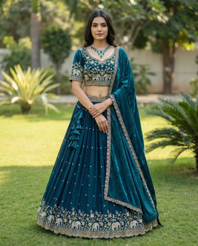 Elegant Blue Rama Lehenga Choli - Heavy Sequence Embroidery for Festive Wear