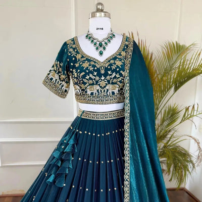 Elegant Blue Rama Lehenga Choli - Heavy Sequence Embroidery for Festive Wear