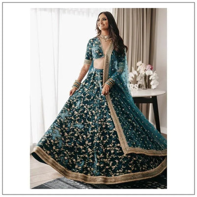 Elegant Bottle Green Velvet Lehenga - Sequin & Embroidery for Wedding Wear