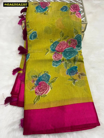 Elegant Brasso Weave Linen Jute Saree - Grand Pallu & Heavy Blouse Piece for Festive Wear