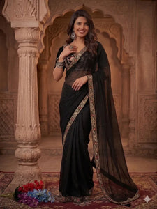 Elegant Burberry Silk Saree with Handcrafted Beads Work - Festive Collection for Women