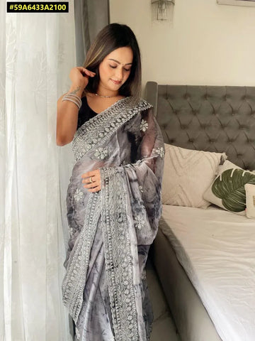 Elegant Burburry Print Sequence Saree - Festive Ready for Women