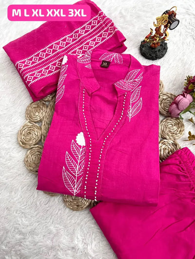 Elegant Cambric Cotton Kurti Set - Handwork & Print for Women