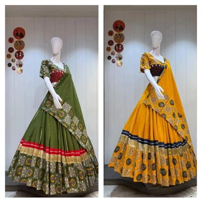 Elegant Camric Cotton Lehenga Choli - 8m Flare Garba Outfit
