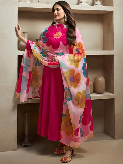 Elegant Chanderi Cotton Kurti Set - Vibrant Floral Dupatta for Festive Occasions