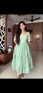 Elegant Chanderi Cotton Maxi - Daisy Embroidered Festive Wear for Women