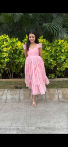 Elegant Chanderi Cotton Maxi Dress - Floral Embroidery