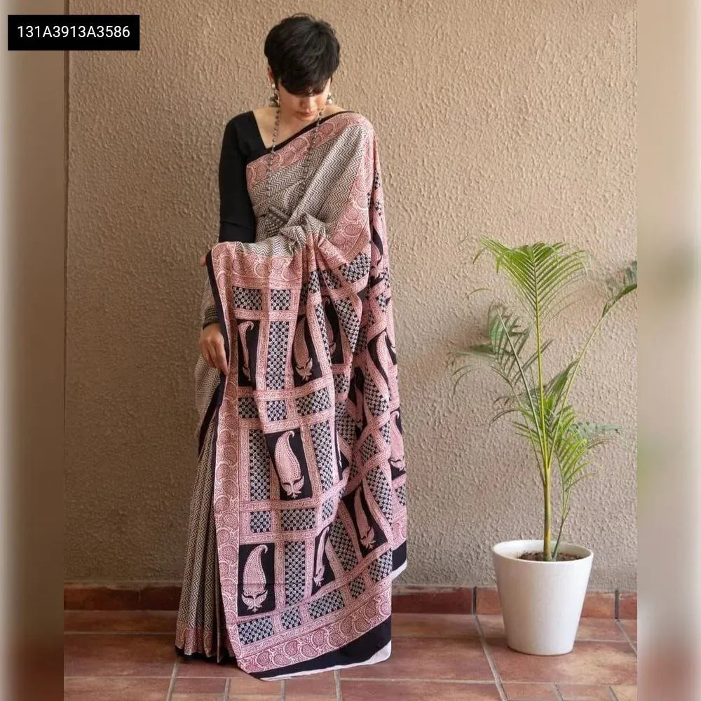Premium Chanderi Cotton Digital Print Saree for Women