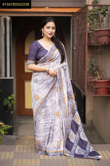 Elegant Chanderi Cotton Saree - Soft Block Print & Tassels for Women