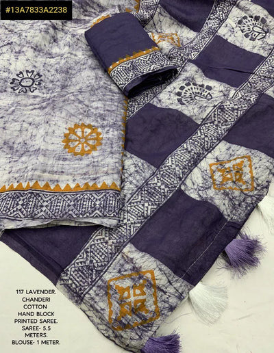 Elegant Chanderi Cotton Saree - Soft Block Print & Tassels for Women