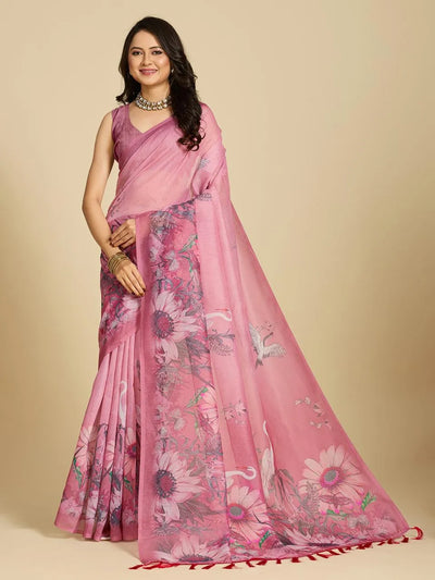 Elegant Chanderi Cotton Silk Saree - Vibrant Floral Print for Her