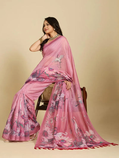 Elegant Chanderi Cotton Silk Saree - Vibrant Floral Print for Her