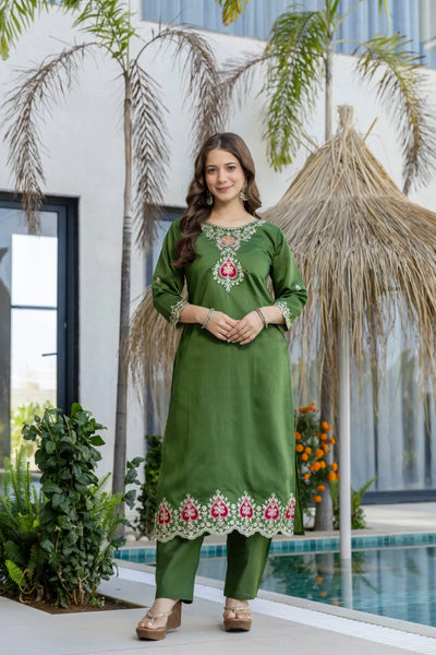 Elegant Chanderi Embroidered Kurti Set - Pure Tissue Silk Dupatta for Women