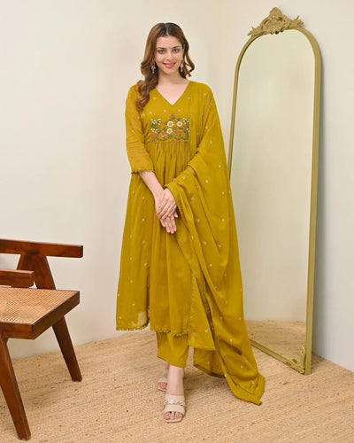 Elegant Chanderi Embroidered Suit Set with Dupatta for Women