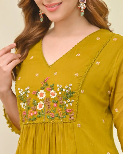 Elegant Chanderi Embroidered Suit Set with Dupatta for Women