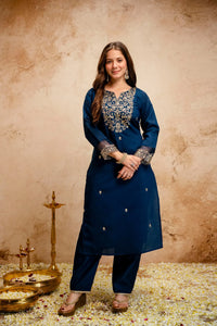 Elegant Chanderi Embroidery Kurti Set - Festive Wear with Dupatta