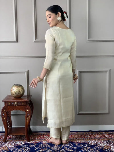 Elegant Chanderi Kurta Set - Fully Stitched Festive Wear