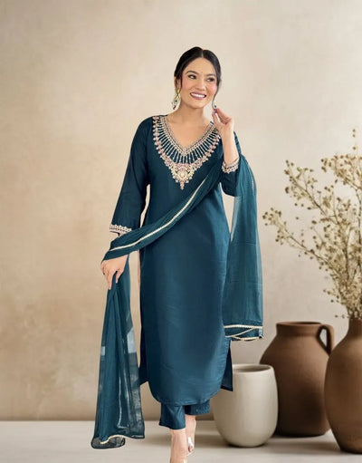 Elegant Chanderi Kurta Set - Gorgeous Festive Embroidery Suit for Women