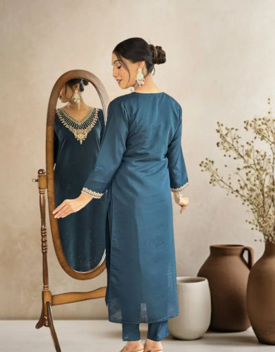 Elegant Chanderi Kurta Set - Gorgeous Festive Embroidery Suit for Women