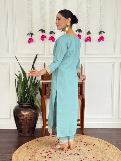 Elegant Chanderi Kurta Set with Silk Dupatta - Festive Wear for Women