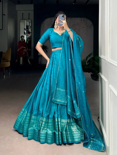 Elegant Chanderi Lehenga - Zari Border & Sequin Dupatta for Festivals
