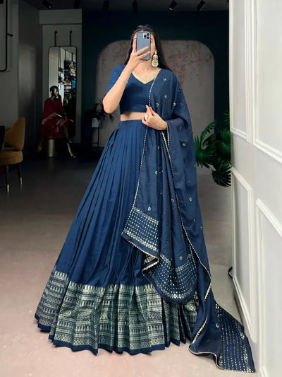 Elegant Chanderi Lehenga - Zari Border & Sequin Dupatta for Festivals