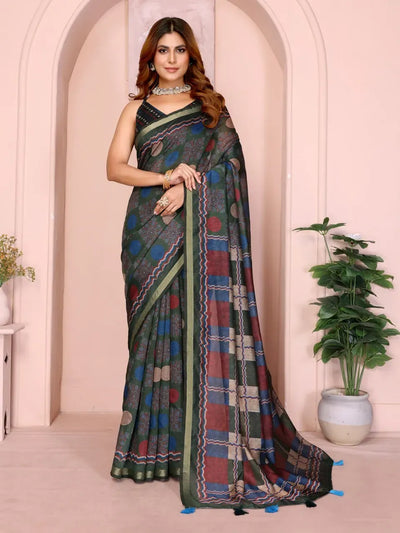 Elegant Chanderi Saree - Digital Printed Multicolor Checkered Festive Wear for Women