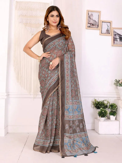 Elegant Chanderi Saree - Floral Print Festive Wear for Women