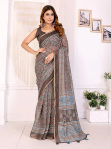 Elegant Chanderi Saree - Floral Print Festive Wear for Women