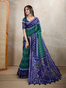 Elegant Chanderi Saree - Ikat Printed Festive Wear for Women