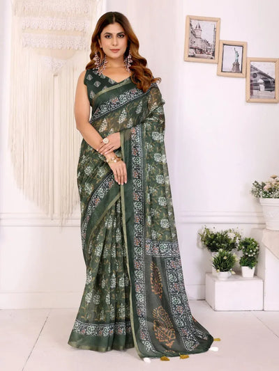 Elegant Chanderi Saree with Digital Floral Print - Lightweight Festive Wear for Women