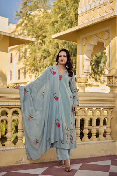 Elegant Chanderi Silk Kurti Set - Embroidered for Festive Wear