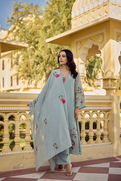 Elegant Chanderi Silk Kurti Set - Embroidered for Festive Wear