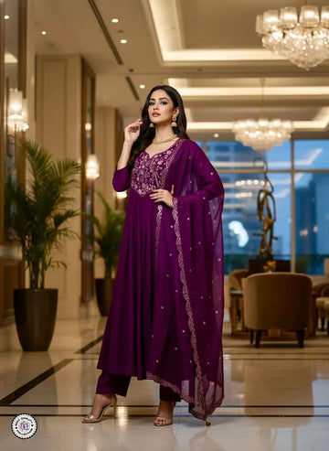 Elegant Chanderi Silk Suit Set - Embroidered Festive Wear for Women