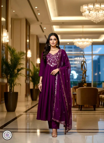 Elegant Chanderi Silk Suit Set - Embroidered Festive Wear for Women