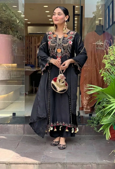 Elegant Chanderi Suit Set - Embroidered Party Wear with Dupatta for Women