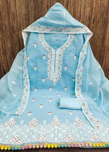 Exclusive Handcrafted Chanderi Unstitched Suit Set with Heavy Neck Embroidery