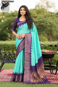 Elegant Chenderi Saree - Temple Design Jacquard Border for Women