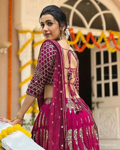 Elegant Cherry Red Lehenga Choli - Jari Embroidery Wedding Wear